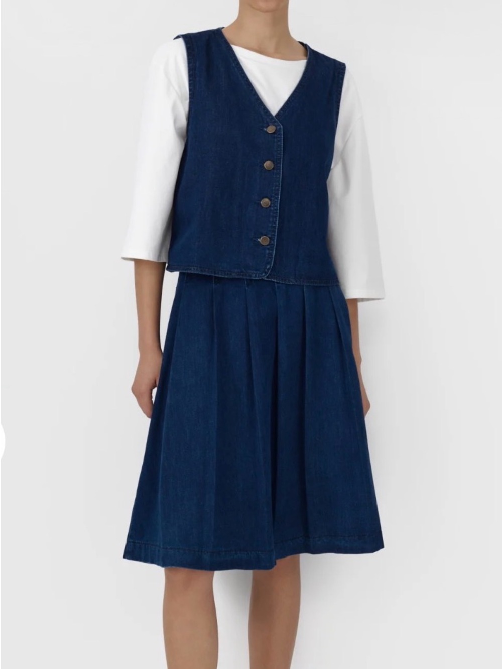 Dark Blue Denim Pleated Skirt